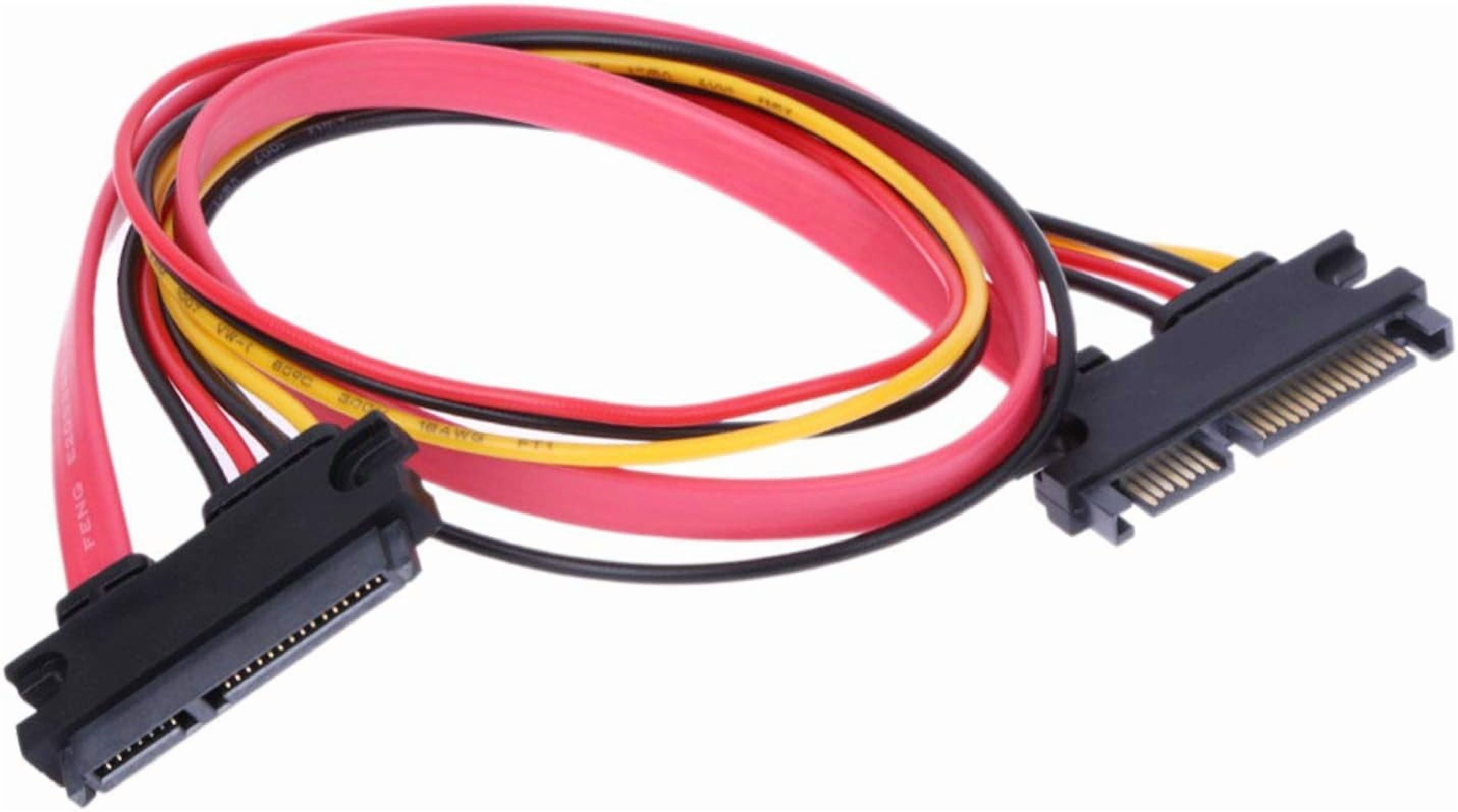 HRTGFD-2-Pack 50cm SATA Power Cable 22Pin (7+15) Male Plug to 22 Pin Female Jack Connector SATA Serial ATA Data Power Combo Extension Cables Wire Cords