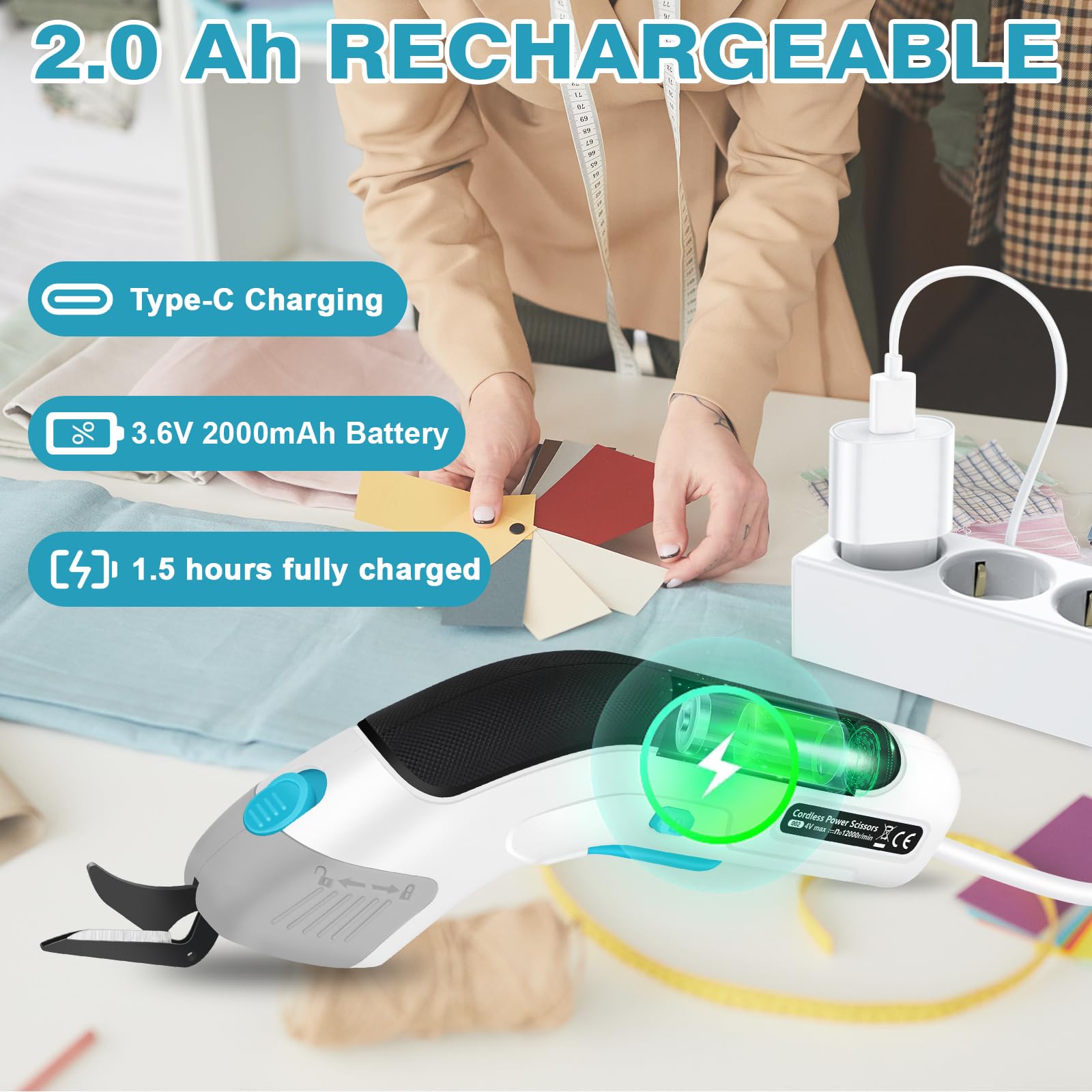 Cordless Electric Scissors for Cardboard, Electric Box Cutter, Automatic Power Cutter Tools for Cutting Fabric, Carpet, Plastic, Leather