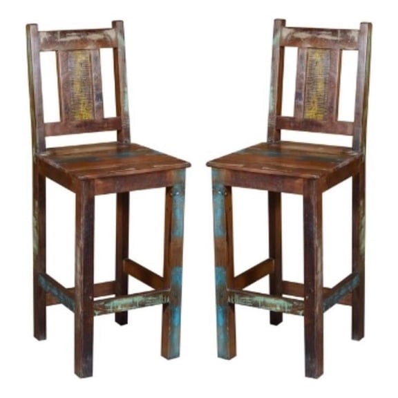 Home Square Coastal Solid Wood Bar Chair in Multi-Color - Set of 2
