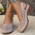 thumbnail image 2 of Rokment Platform Dressy Sandals for Women Ladies Spring Summer Elegant Casual Flower Hollow out Leather Closed Toe Chunky Block High Heels Slingback Dress Shoes Beige Size 6, 2 of 8