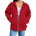 thumbnail image 3 of Women's Oversized Solid Color Zip Up Hoodie with Lapel Collar, Soft Breathable Pullover Sweatshirt, Loose Fit Casual Streetwear Top for Daily Fashion, Parties and Vacation Outfits Red XXXL, 3 of 6