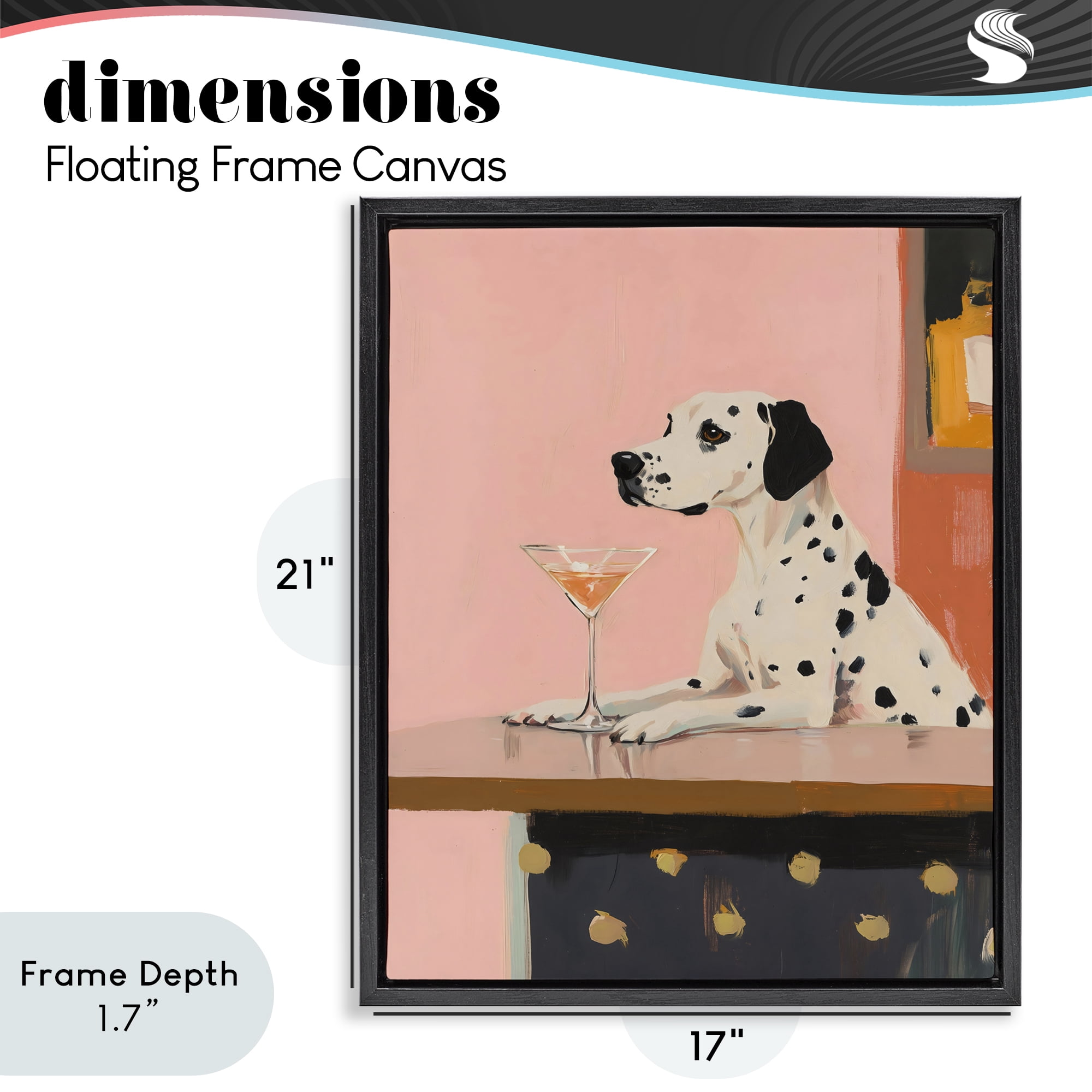 Stupell Industries Dalmatian at Cocktail Bar Black Framed Floater Canvas Wall Art, design by The Prints Vibe