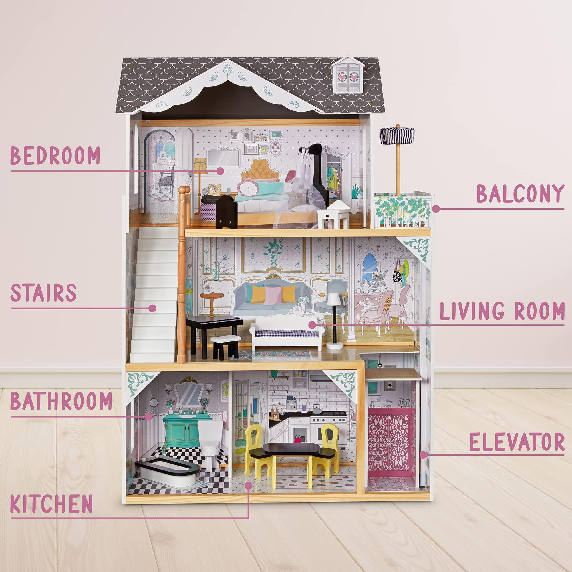 Lil Jumbl Wooden Doll Houses, X-Large Doll House with 17 Accessories