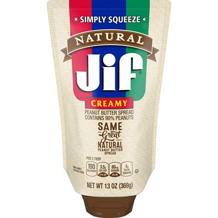 Jif Natural Squeeze Creamy Peanut Butter Spread, 13 oz Pouch