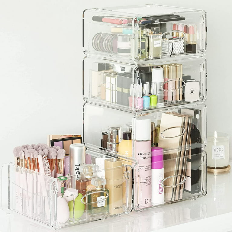 Stackable Cosmetic Organizer Storage Drawers, Set of 2 Acrylic Makeup  Storage Organizer, Clear Storage Bins for Bathroom Vanity Countertop  Bedroom