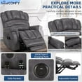thumbnail image 6 of Large Tall Man Power Lift Recliner Chair with Massage & Heat, Dual Motor Lay Flat Electric Lift Sleeper Recliner w/Extended Footrest, Lumbar Pillow, USB & Type-C Ports, Pockets, Grey, 6 of 7