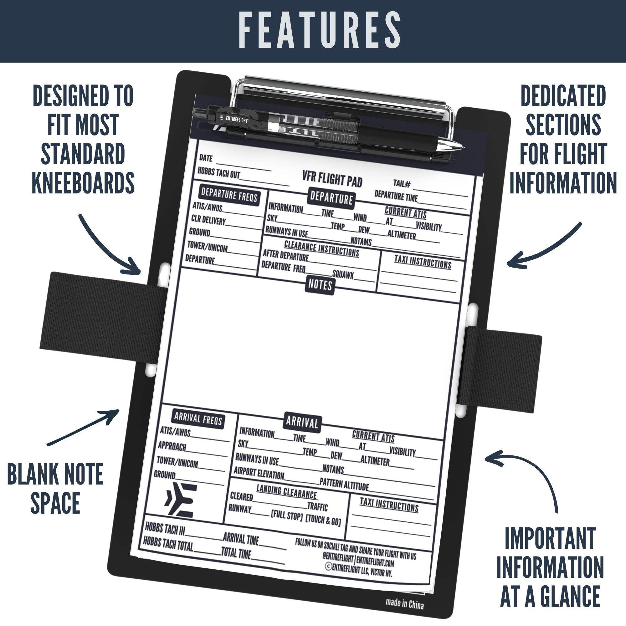 EntireFlight Pilot Knee Board Notepads with 50-Page Pre-Structured Sheets, 3 Pack