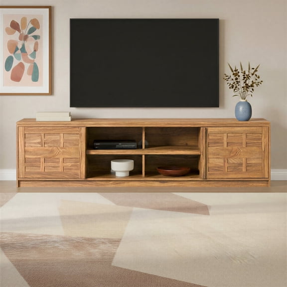 Walker Edison Modern 70" TV Stand with Storage Cabinets - Heritage Oak