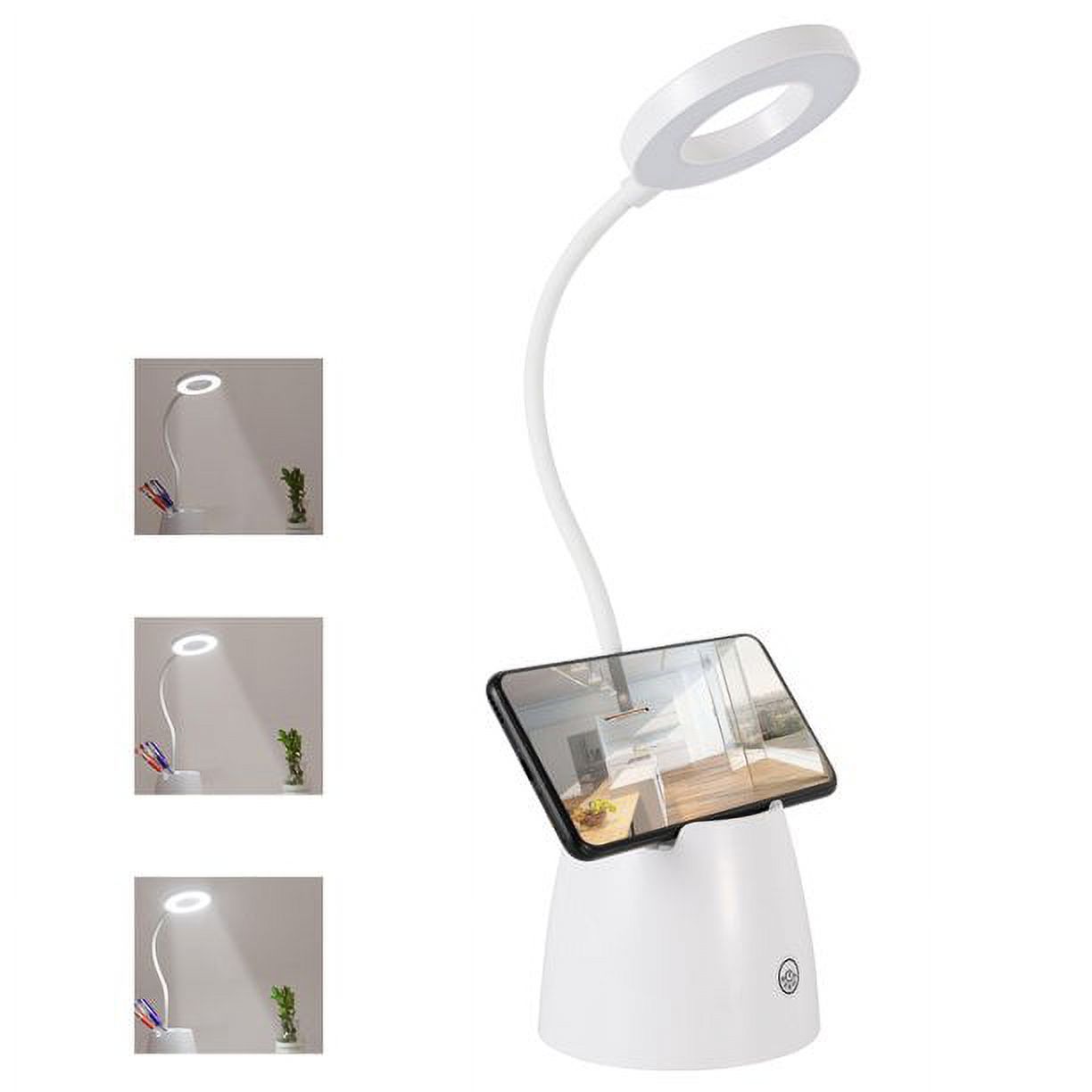 Warm Led Table Lamp Usb Rechargeable Table Lamp, Ring Flexible Touch Cordless Dimmable Memory Bed Reading Table Learning Lamp With Pen Holder