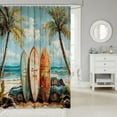 thumbnail image 2 of Retro Surfboard Shower Curtain for Bathroom Decor Kids Beach Palm Tree Bath Curtain for Boys Girls Teens Surfing Bathroom Accessories Coastal Car Waterproof Fabric-72"W x 86"L (Pack of 1), 2 of 7