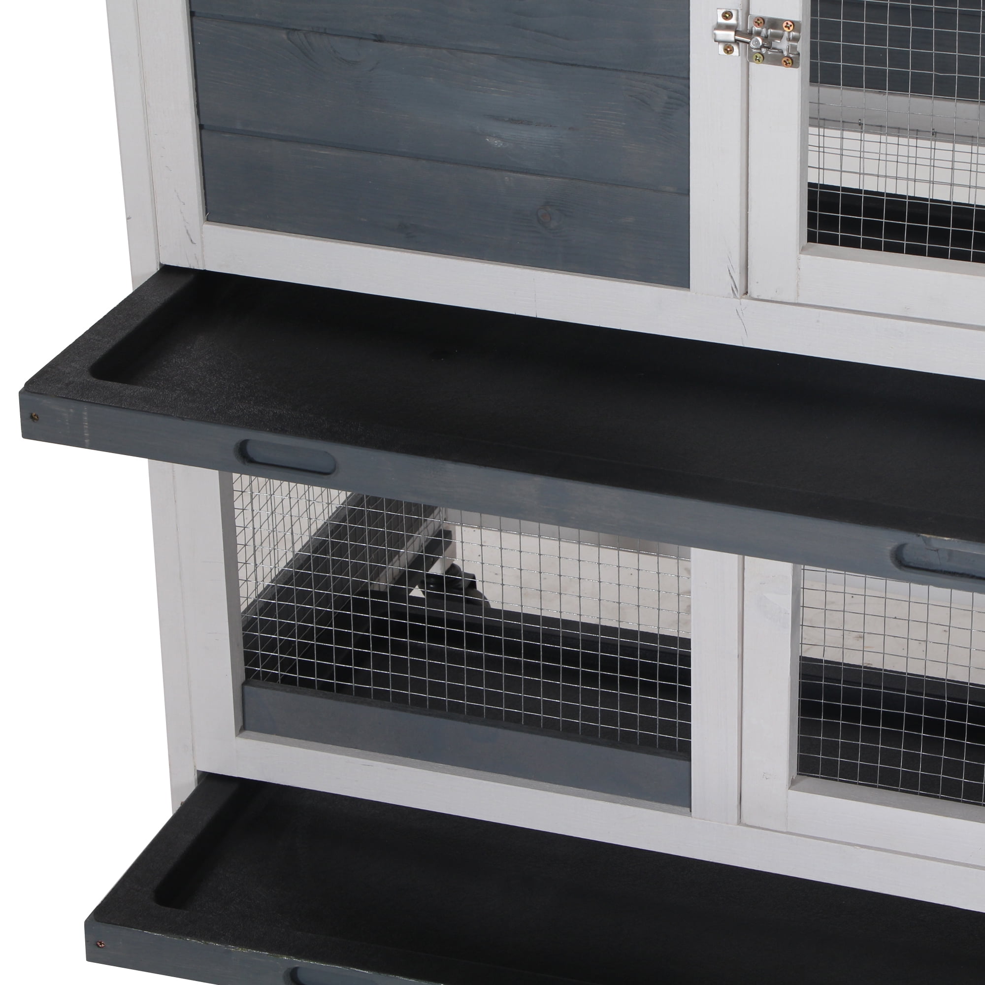 Wooden Rabbit Hutch Bunny Hutch Elevated Pet House Cage Small Animal Habitat with No Leak Tray Lockable Door Openable Top for Indoor 57.75" x 18" x 32.5" Grey