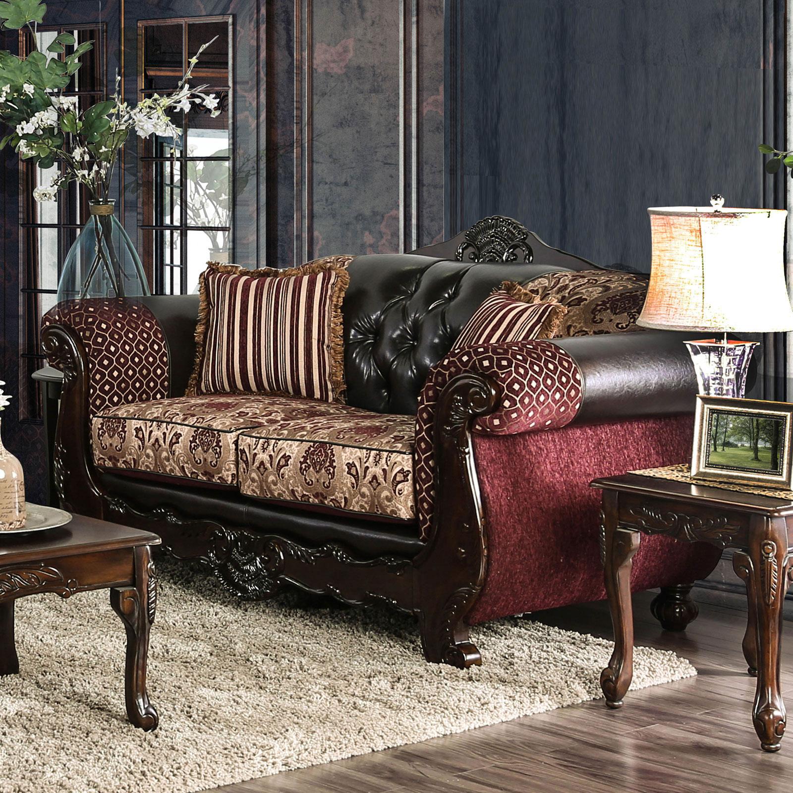 Traditional Wood Loveseat in Brown SM6415 Quirino by Furniture of America - image 1 of 5
