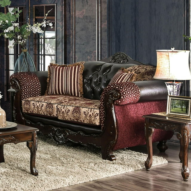 Traditional Wood Loveseat in Brown SM6415 Quirino by Furniture of America