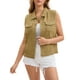 thumbnail image 1 of INSPIRE CHIC Chaleco de mezclilla para mujer, con botones, bolsillos en el pecho, lavado desgastado, sin mangas, chaqueta de mezclilla, talla S, caqui, 1 of 5