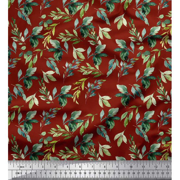 Soimoi Red Heavy Canvas Fabric Flower Leaves Print Fabric by the Yard 58 Inch Wide