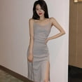 thumbnail image 4 of Femmes d'Été Sexy Condole Ceinture Douce V Col Base Rétro Long Côté Fente Robe de Mode Slim Glamour Robe, 4 of 4
