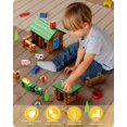thumbnail image 3 of Sainsmart Jr. Juego de cabaña de madera para construcción de granja, casa de juguete para niños pequeños, kit de construcción de vástago clásico de 122 piezas con bloques de troncos de madera de color, 3 of 5