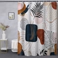thumbnail image 4 of Abstract Shower Curtain Boho Mid Century Navy Blue Gold Colorful Modern Geometric Leaves Plant Neutral Minimalist Bathroom Shower Curtains Fabric Waterproof with Hooks 72" x 72", 4 of 6