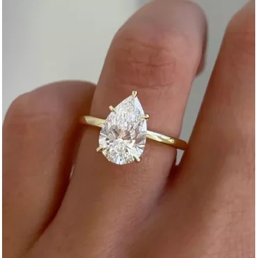 2Ct Pear Cut G-VS1 Lab Grown Diamond Women's Pretty Engagement Ring Solid 14k Yellow Gold