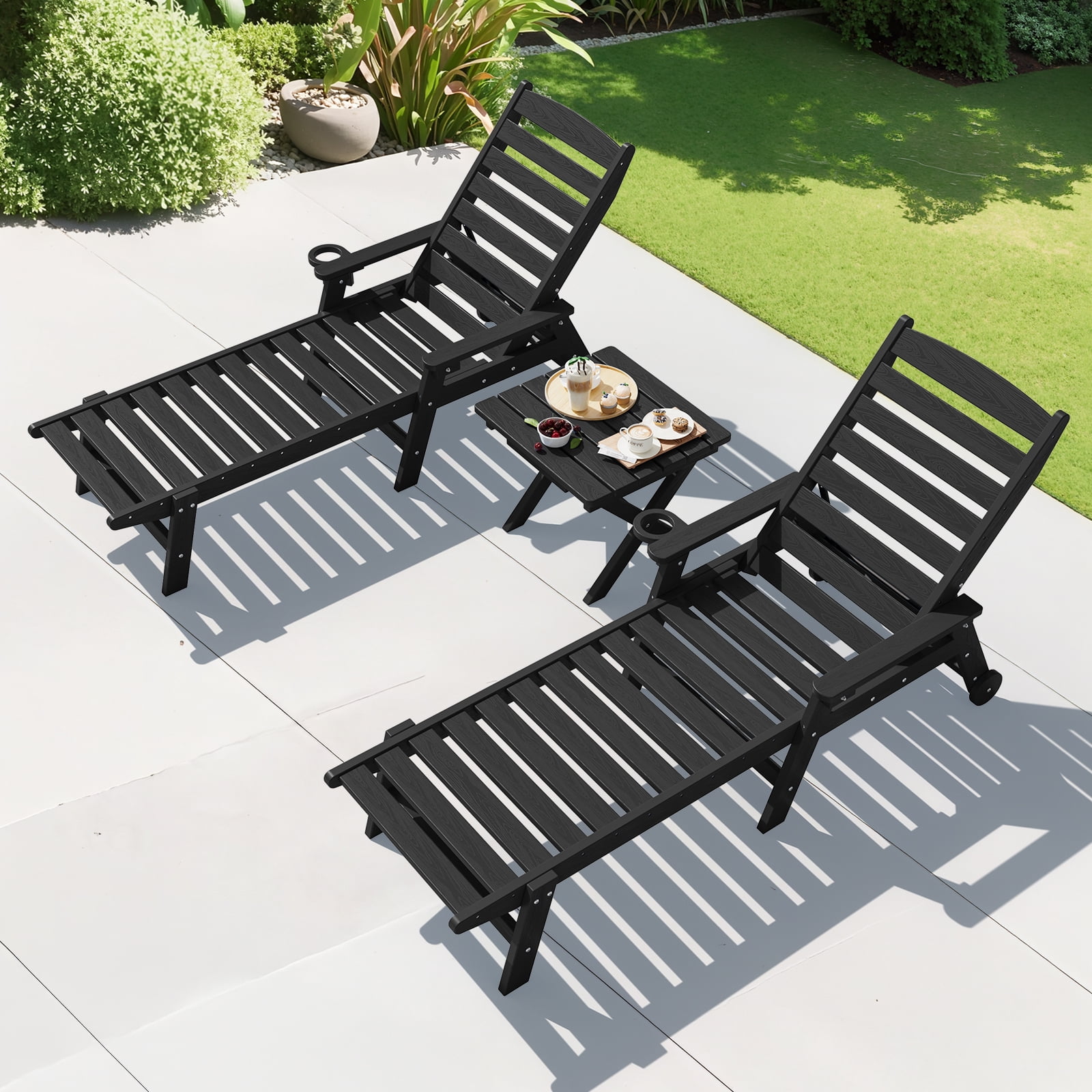 SERWALL Outdoor Small Folding Side Table, HDPE All Weather Adirondack End Table, No Assembly Required, Black