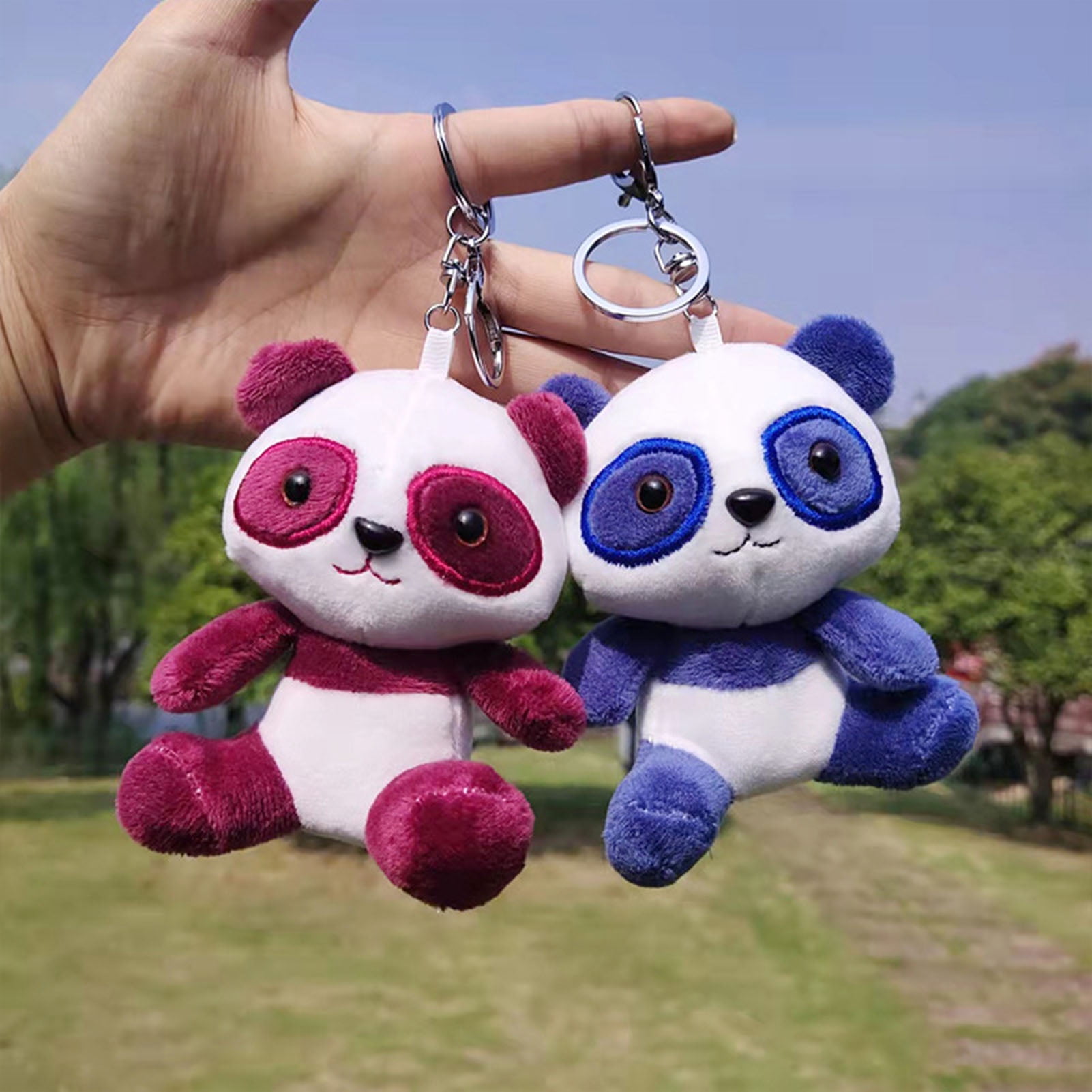 Pom Pom Panda Bear Bag Charm Keyring Soft Fluffy Ball Key Fob Gift 