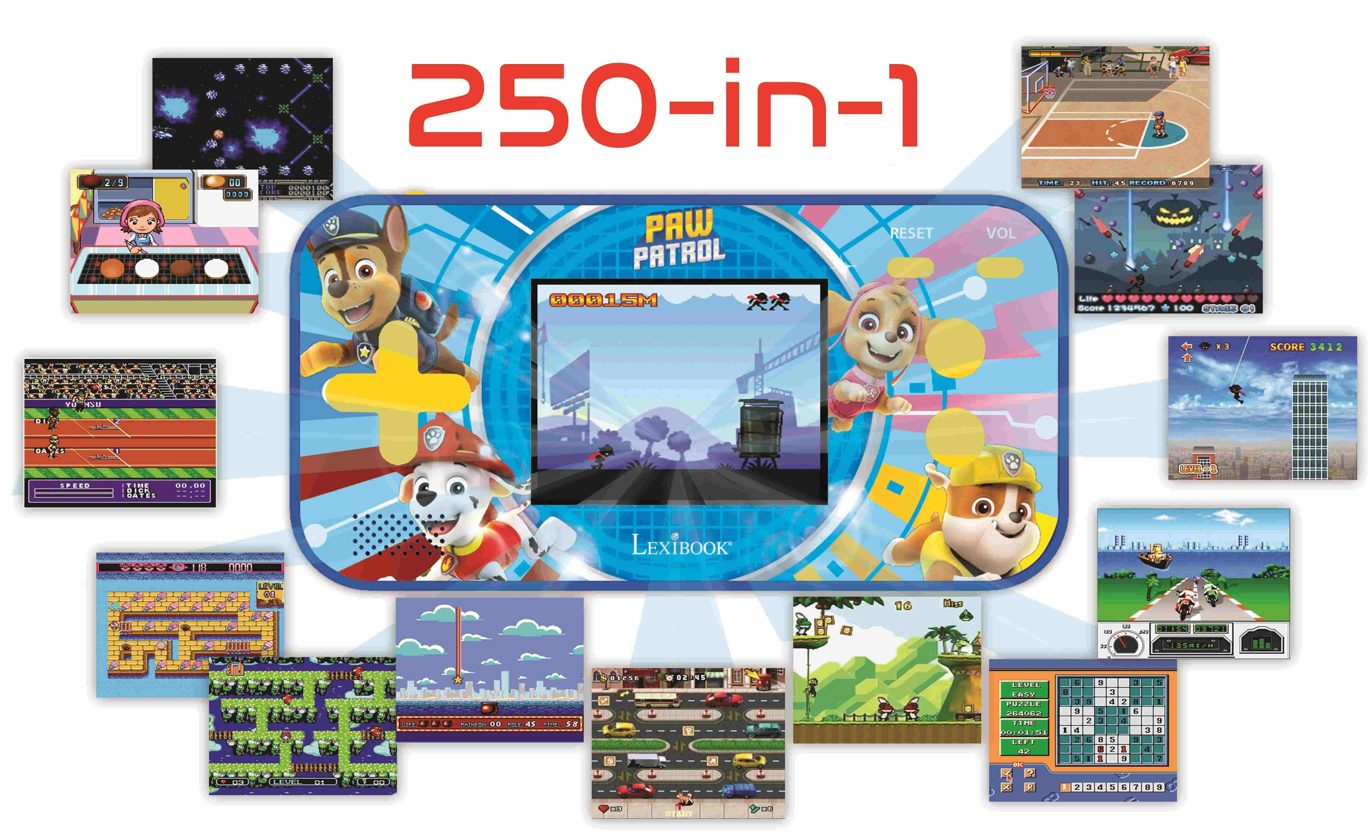 Lexibook Paw Patrol Chase, Compact Cyber Arcade Portable Gaming Console, 150 Games, LCD, Battery Operated, Red / Blue