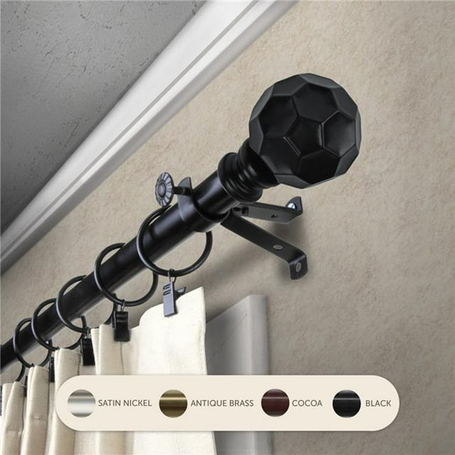 Central Design 4890-662 Tringle à Rideaux Remi de 0,8125 Po avec Rallonge de 66 à 120 Po, Noir