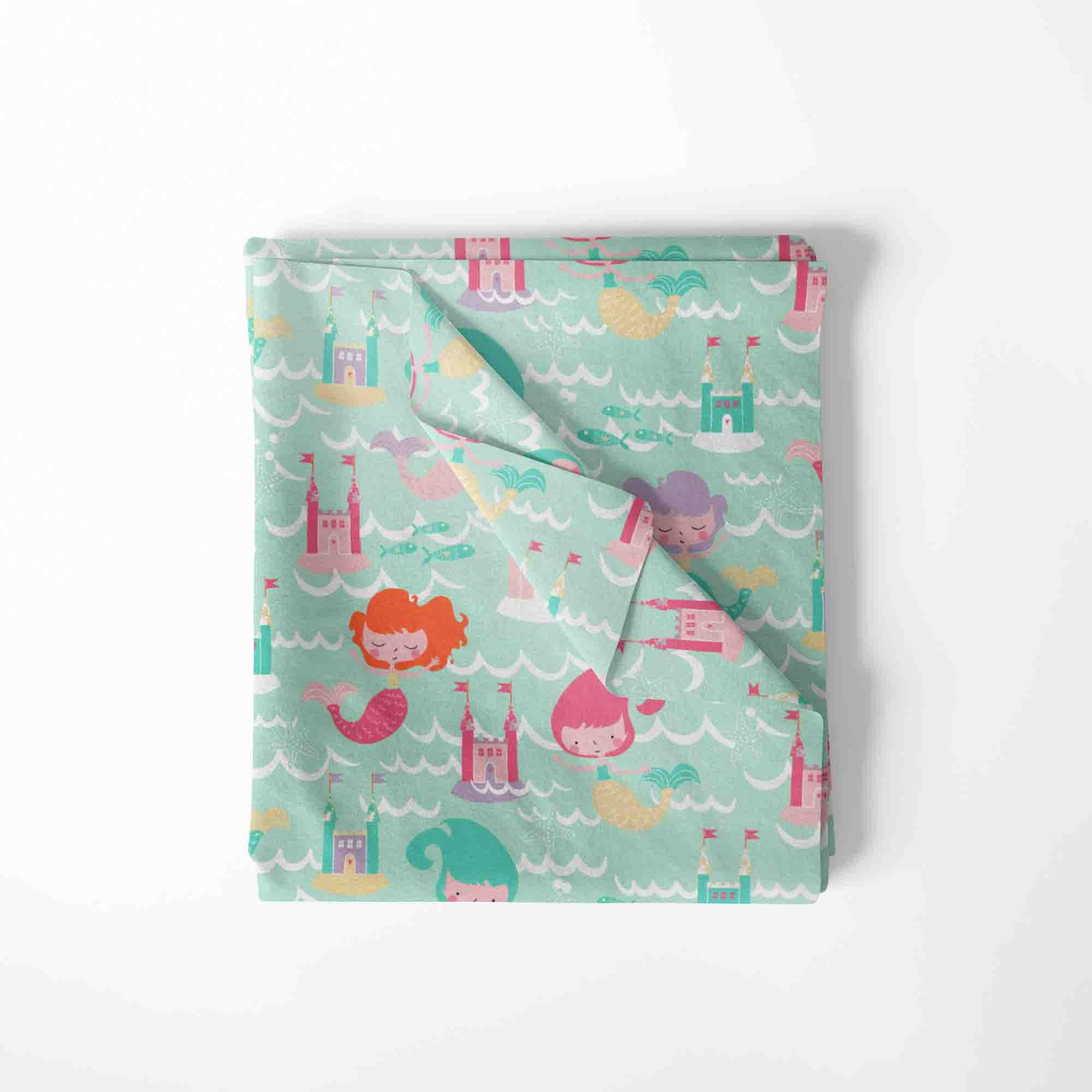 Mainstays 42" Light-weight Flannel Fabric Aqua Mermaids by the Yard, Aqua