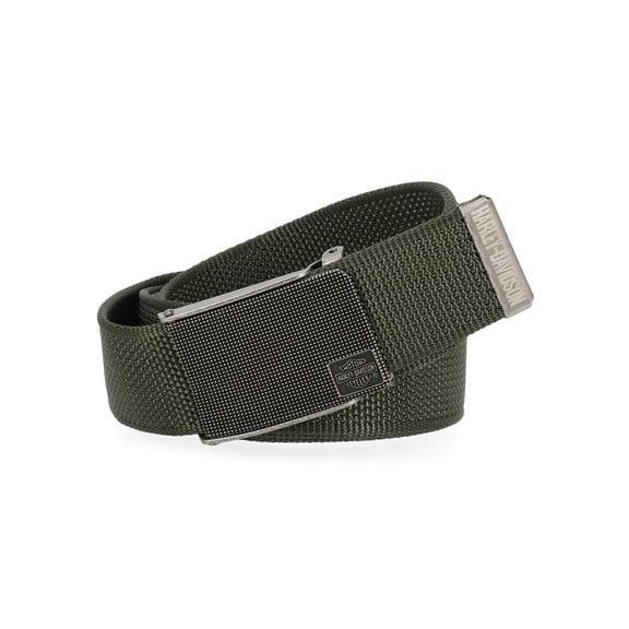 Harley-Davidson Men's Bar & Shield Logo Bottle Opener Nylon Web Belt - Green, Harley Davidson