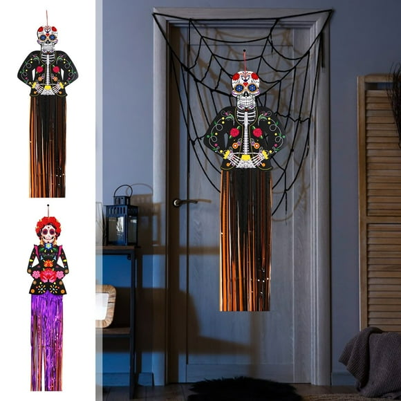 Pancarta Del Día de Muertos, 144 X 23 Cm, Extragrande, Resistente a La Intemperie, de Papel Laminado Plástico, Preensartada, Ideal para Decoración de Fiestas, Altares, Paredes y Festivales | Negro/Mo