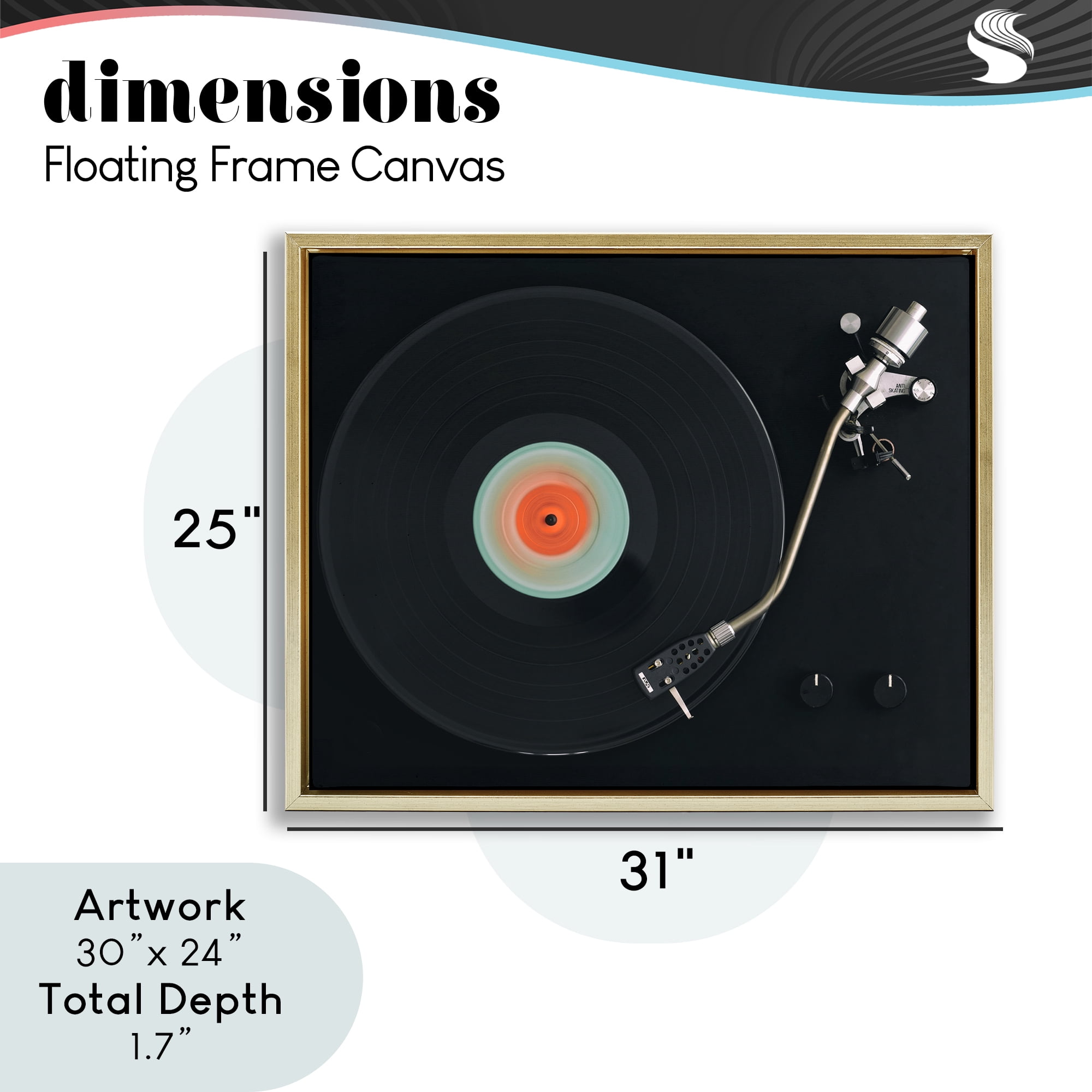 Stupell Industries Vintage Spinning Record Gold Framed Floater Canvas Wall Art, design by Tom Quartermaine