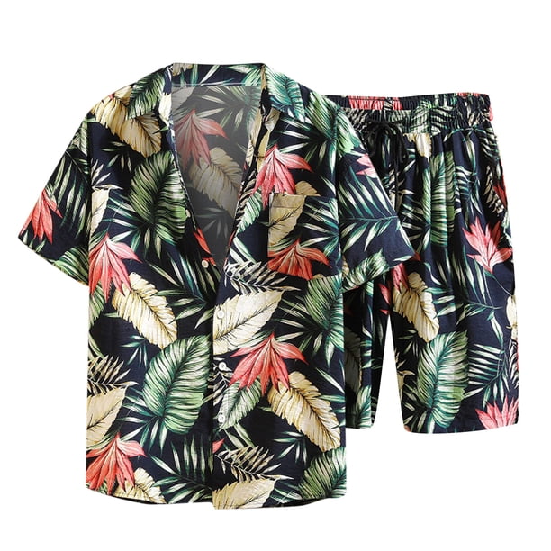 Traje de pantalones cortos de camisa de un solo pecho de manga corta casual y cómodo de moda para hombres Pompotops oipoqjl35329