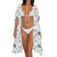 thumbnail image 2 of Xoenoiee Tropical Leaves Pattern Half Sleeve Women's Sheer Mesh Short Sleeve Swimwear Long Kimono Cardigan Summer Boho Beach Cover Up Tops for Vacation Beach, 2 of 7