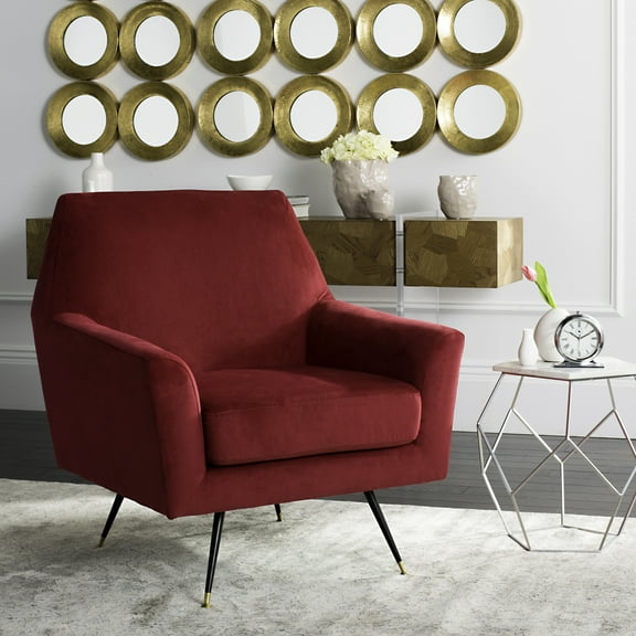 Safavieh Nynette Modern Metal and Fabric Dining Arm Chairs, Maroon
