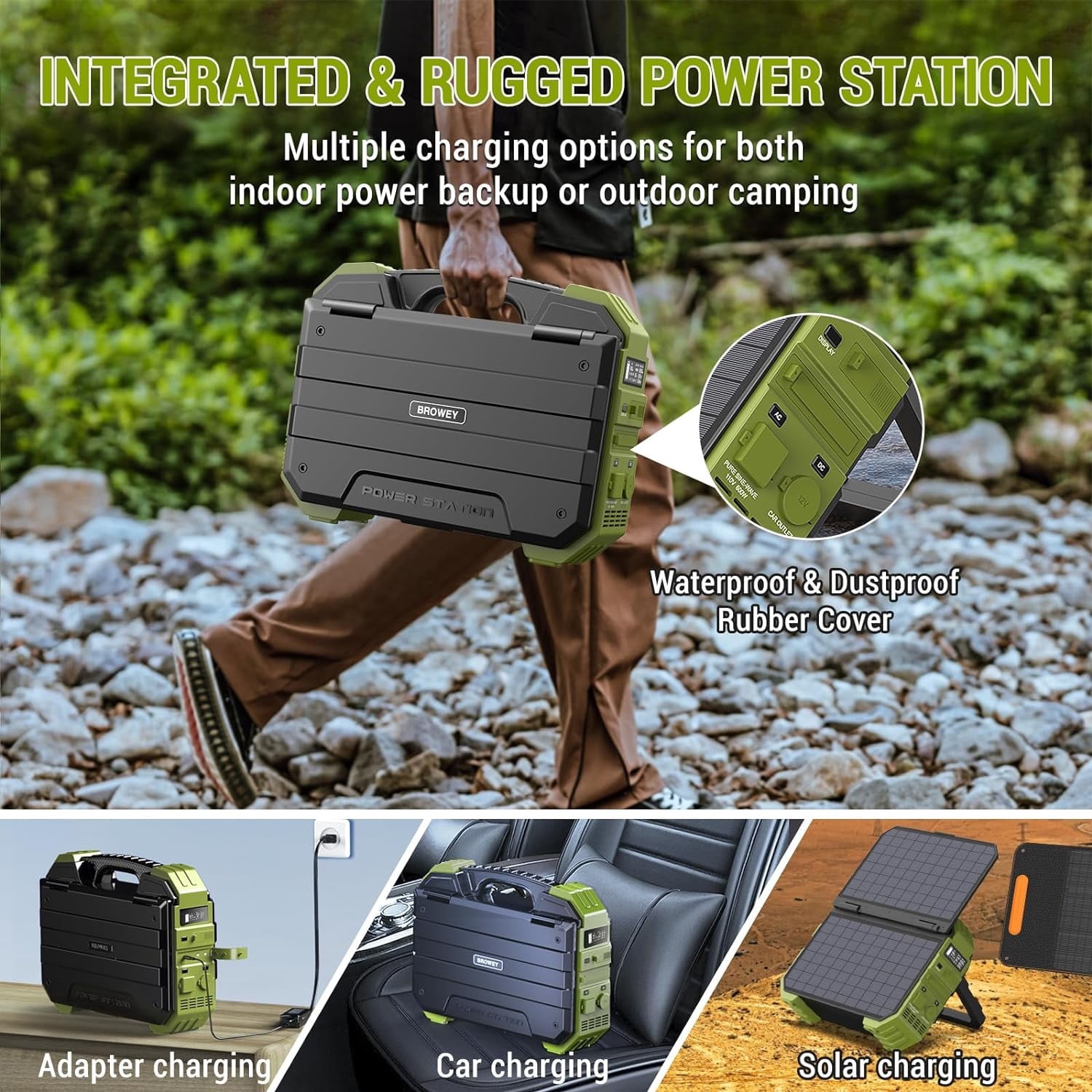 BROWEY 600W Continuous / 1200W Peak Portable Solar Generator with 1 Solar Panel