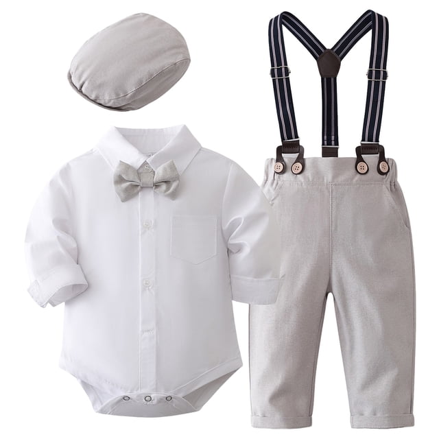Splozh Ensemble de Vêtements pour Tout-Petit Garçon Tenue Formelle Costume pour Enfants Ensemble Gentleman pour Garçons Robe de Performance d'Animation de Piano Fleur Costume de Fin de Semaine d'Anniversaire pour Garçons Costume pour Garçons Kaki, 3-6 Mois