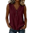 thumbnail image 2 of Womens Tank Tops Cotton Linen Button V Neck Summer Camisole Top for Women Sleeveless Wide Strap Shirts, 2 of 7