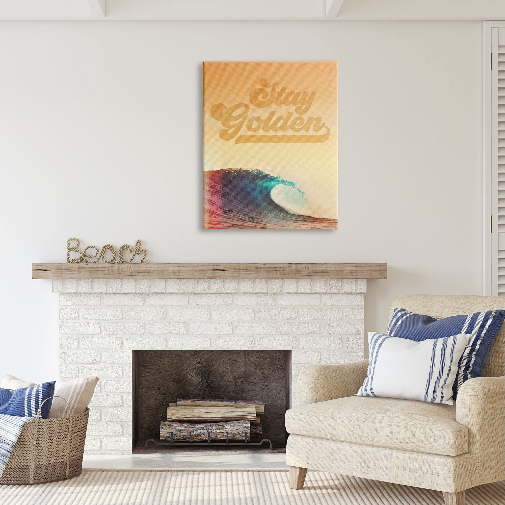 Stupell Industries Stay Golden Beach Waves Nature Painting Gallery Wrapped Canvas Print Wall Art, 30 x 40