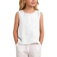 thumbnail image 3 of Aihuaihua Dressy Tank Tops for Girl Linen Gauze Shirts Sleeveless Crewneck Summer Beach Tunic Top Loose Fit Lightweight Casual Blouses White 5-6 Years, 3 of 7