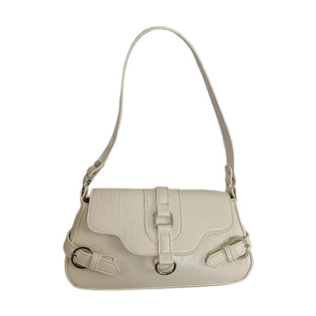 Bolso de hombro de piel sintética para mujer, bolso de mano para ir al trabajo, al aire libre, moderno, color sólido Blanco