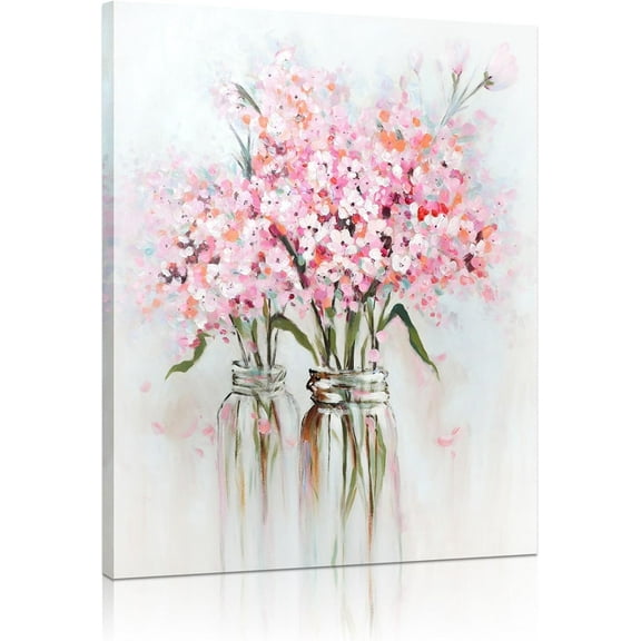 Pink Flowers Canvas Wall Art: Abstract Bouquet in Vase Artwork Prints for Teen Girl Bedroom Pink Floral Picture Poster Bathroom Decor 12" x 15"