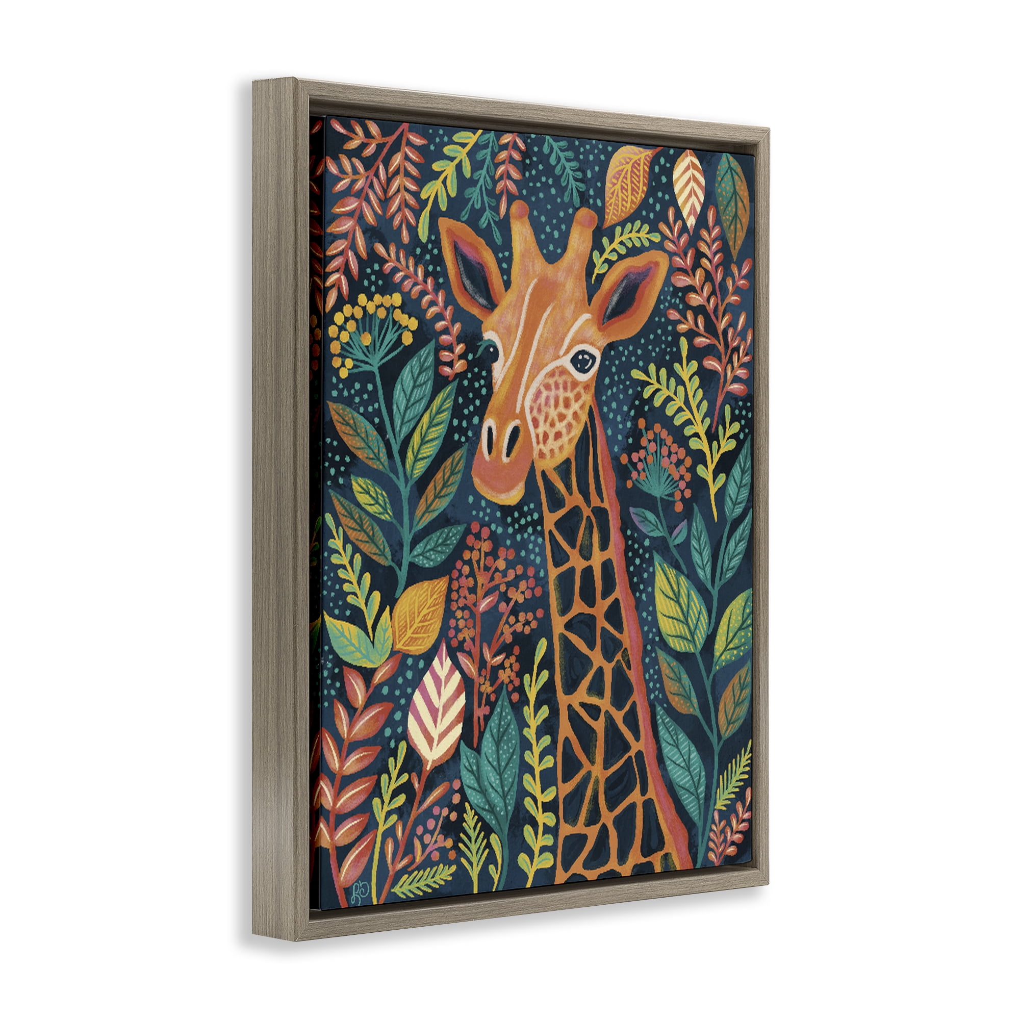 Stupell Industries Exotic Leaf Pattern Giraffe Brown Framed Floater Canvas Wall Art, design by Lisa R Dumm