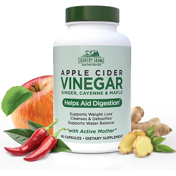 Country Farms Apple Cider Vinegar 500mg with Cayenne & Maple 90 Count ea