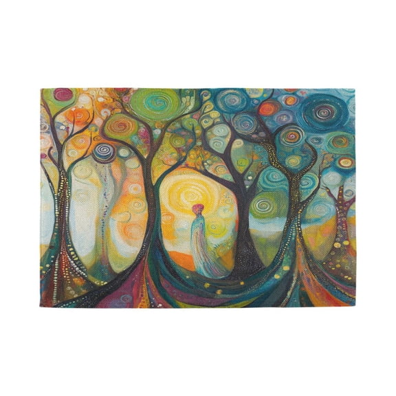 Qxltty Abstract Forest Placemats Set of 1 Heat Resistant Non-Slip Place mat for Dining Table Washable Durable Polyester Woven Table Decorations