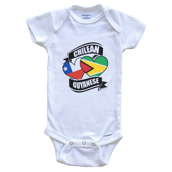 Chilean Guyanese Hearts Chile Guyana Flags Baby Bodysuit, 0-3 Months White