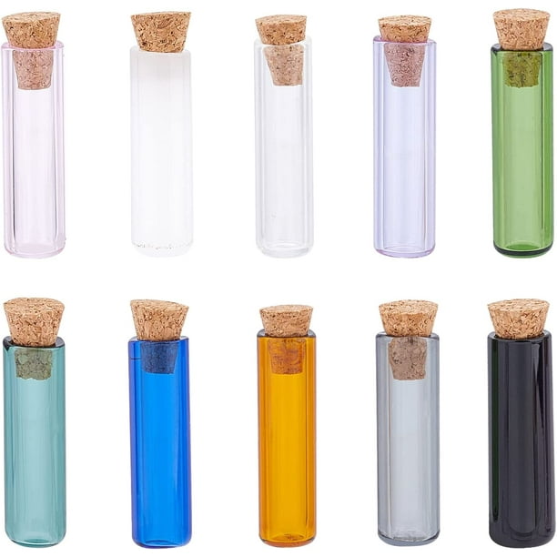 Frascos de vidrio pequeños con tapón de corcho, 10 colores, frascos de deseos, viales, lindas botellas, botellas flotantes.
