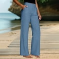 thumbnail image 2 of Pants for Women Casual Dress Wide Leg Work Slacks Stretchy Straight High Waisted Trousers Elastic Womens Pants Blue M, 2 of 9