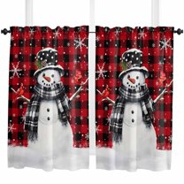 Red Black Plaid Snowman Christmas Kitchen Curtain 2 Panels Curtains 54 Inch Length, Xmas Snowflake Birds Curtains Rod Pocket Curtains Window Drapes Treatment Window Cafe Curtains
