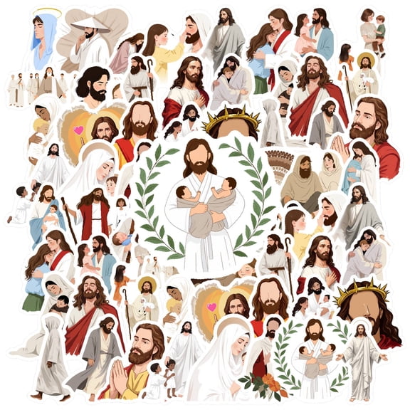 35pcs Religious Jesus Stickers Biblical Art Stickers Children Family Stickers for Laptops Suitcases Bibles