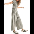 thumbnail image 2 of Conjunto de Dos Piezas para Mujer: Top Fruncido y Pantalón Conjunto Informal Bohemio de Cintura Alta con Bolsillos Gris XL, 2 of 7